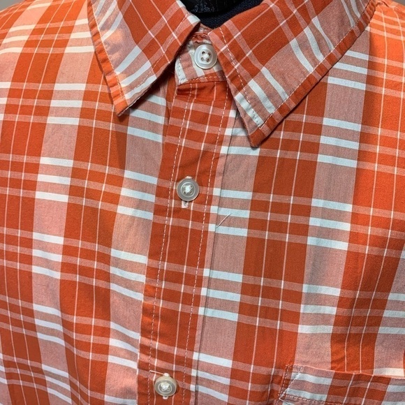 𝅺LOGAN Hill 2XL 18 1/2 shirt plaid orange white short sleeves 100% cotton - Picture 5 of 11